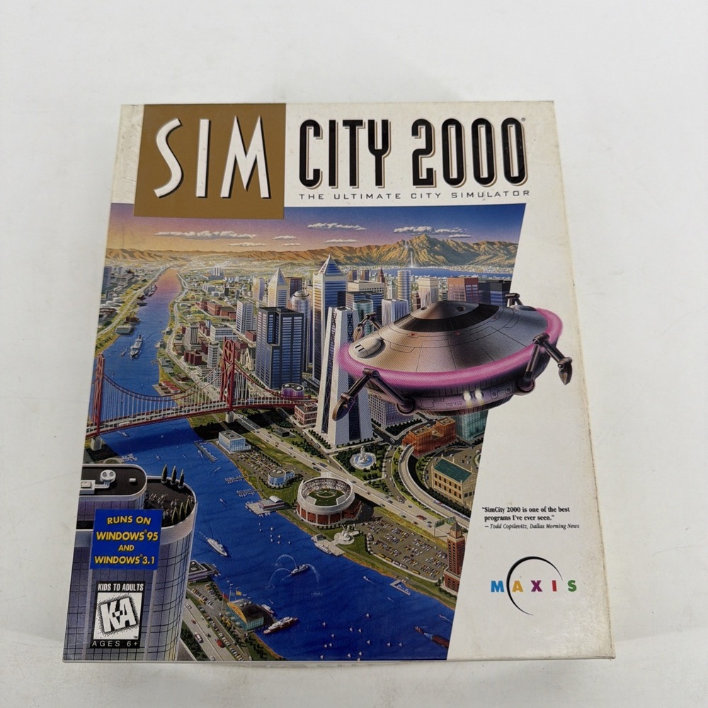 Sim City 2000 Big Box IBM Windows PC Game  CD & 3.5" Floppy 1993 Software